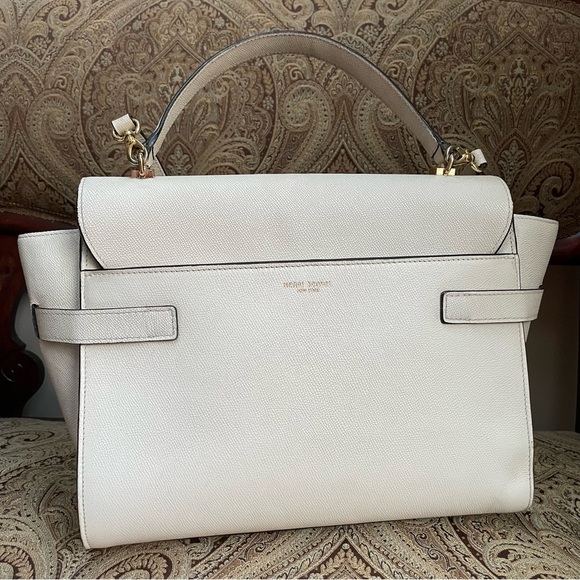 Henri Bendel Large Ivory Uptown Satchel with Gold Tone Hardware & Long Strap - Picture 2 of 13